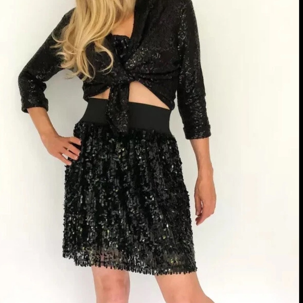 New Sequin Mini Skirt black Skater L AS luxury collection party cocktail